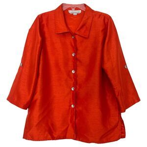 Caroline Rose Taffeta Jacket Womens Small Orange Button Front Top Lagenlook USA